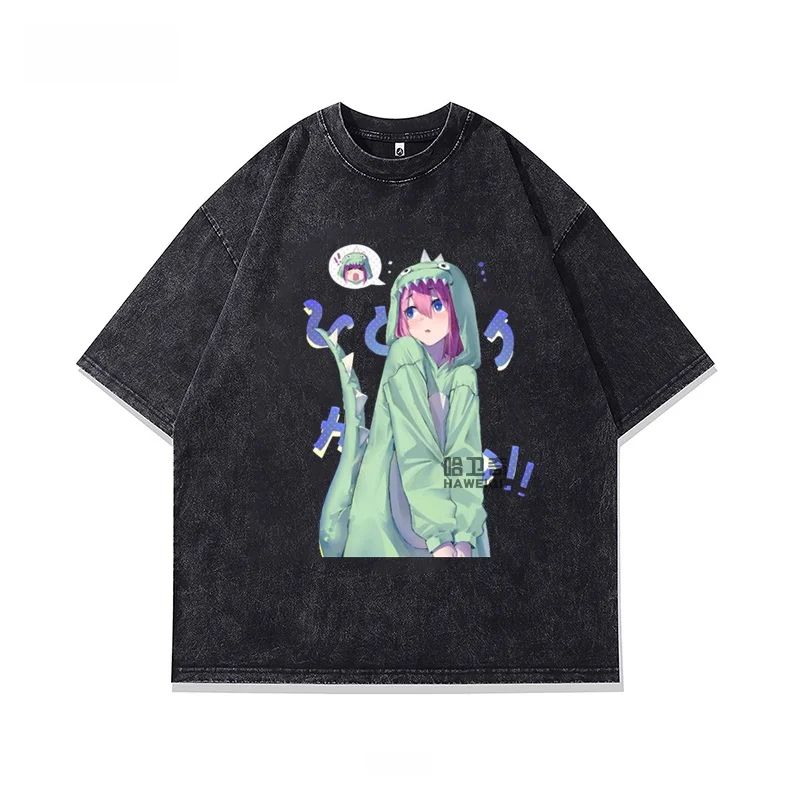 Camiseta de manga corta lavada con estampado de anime End Band Solo Rock Pocky, de algodón, cuello redondo, informal, para adolescentes