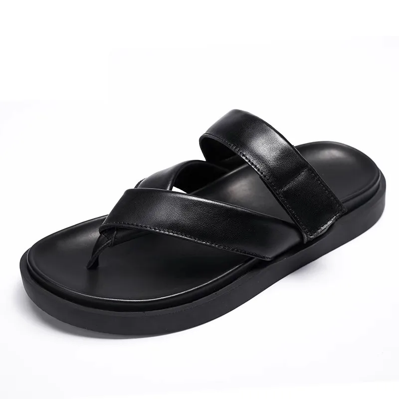 

Man Slippers Genuine Leather Slides Outdoor Flip-Flops Beach Fashion Buckle Men's Sandals Luxury Designer Shoes For Man
