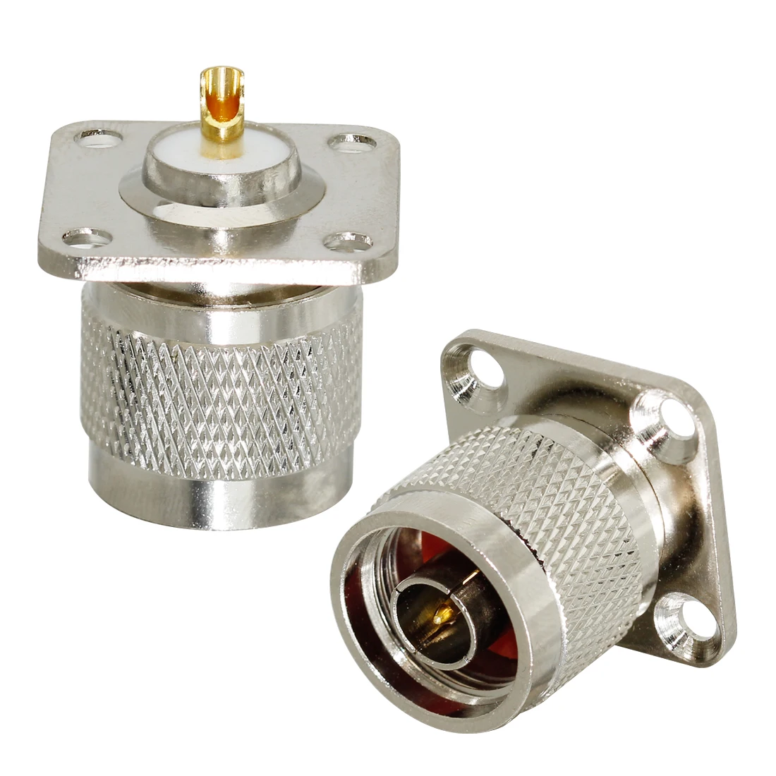 1pc N Type Male Plug RF Coaxial Connector 4-Hole Panel Mount Flange With Solder Cup Terminal Adapter