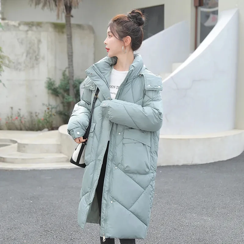 Winter Jacket Women Long 2023 New Down Cotton Jacket Korean Loose All-match Thick Parkas Female Hooded Over Knee Padded Coat