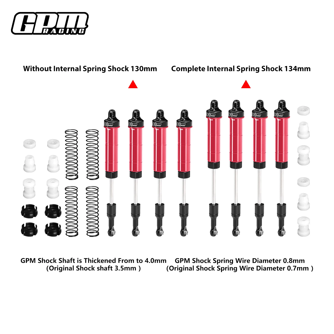 GPM LOSI 1/8 LMT 2.0 LOS04028 Alloy（Front &Rear）Complete Internal Spring Shock 130&134mm