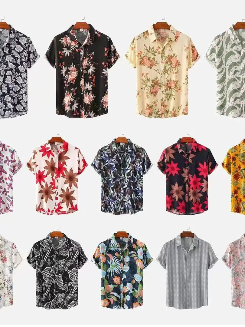 

Floral Print Men's Hawaiian Shirt Short Sleeve Slim Fit Youth PU Leather Fabric Versatile Seasonal Cleanfit Style Inner Wear