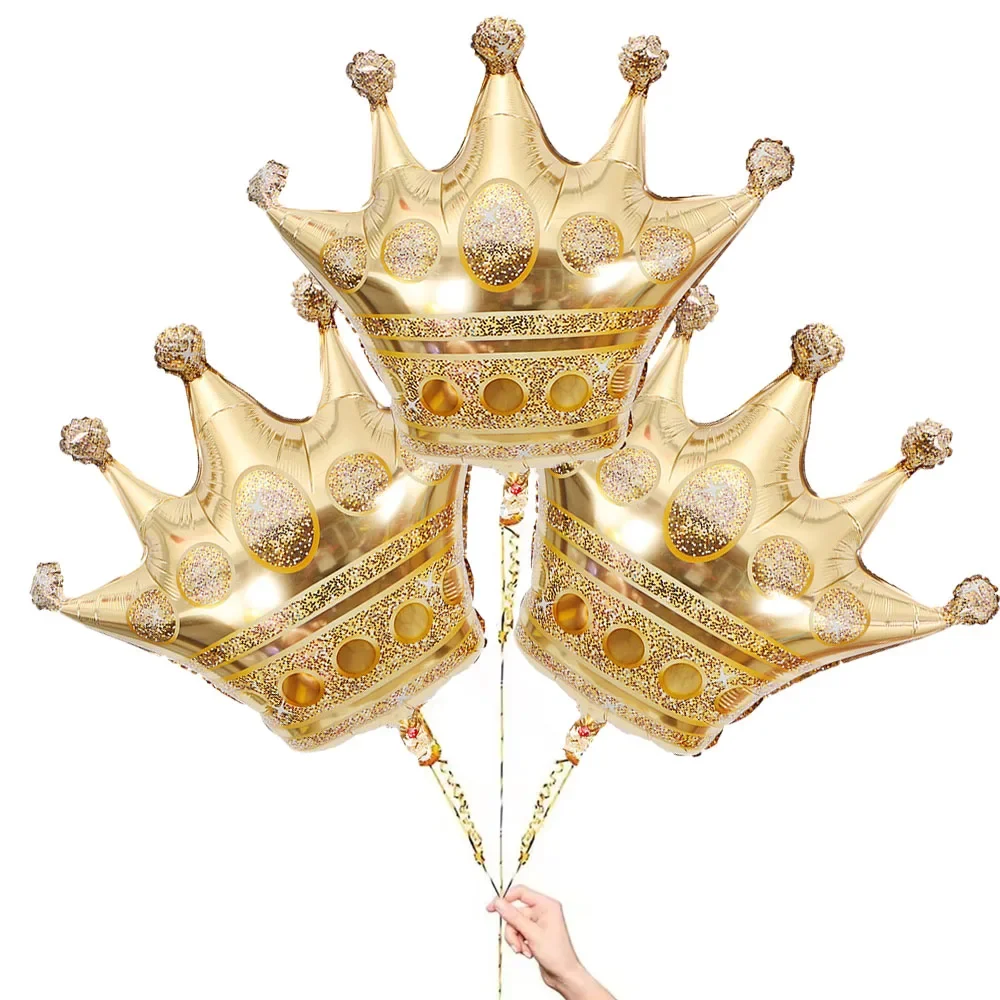 3-teiliges Kronenballon-Set, goldfarbene Folie, Kronenform, Luftballons, Dekoration, Folienballons, Jubiläumsballons, Prinzessin, Geburtstag