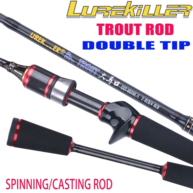 Lurekiller Carbon Double Tips Trout Rod Spinning/Casting Rod 1.70M 2-6/4-8lbs Light Weight Bass Rod