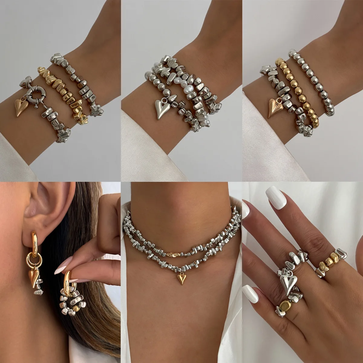 خمر عدم انتظام تصميم فريد CCB حبة على شكل قلب قلادة أقراط للنساء الاتجاه سحر طقم مجوهرات مجوهرات عيد الحب