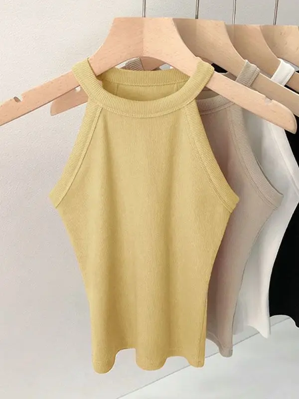 Pure Cotton Sport Yoga Tank Top Thin Tight Fit Summer Commute Hanging Neck Strap Women's Short Covering Side Breast Vest