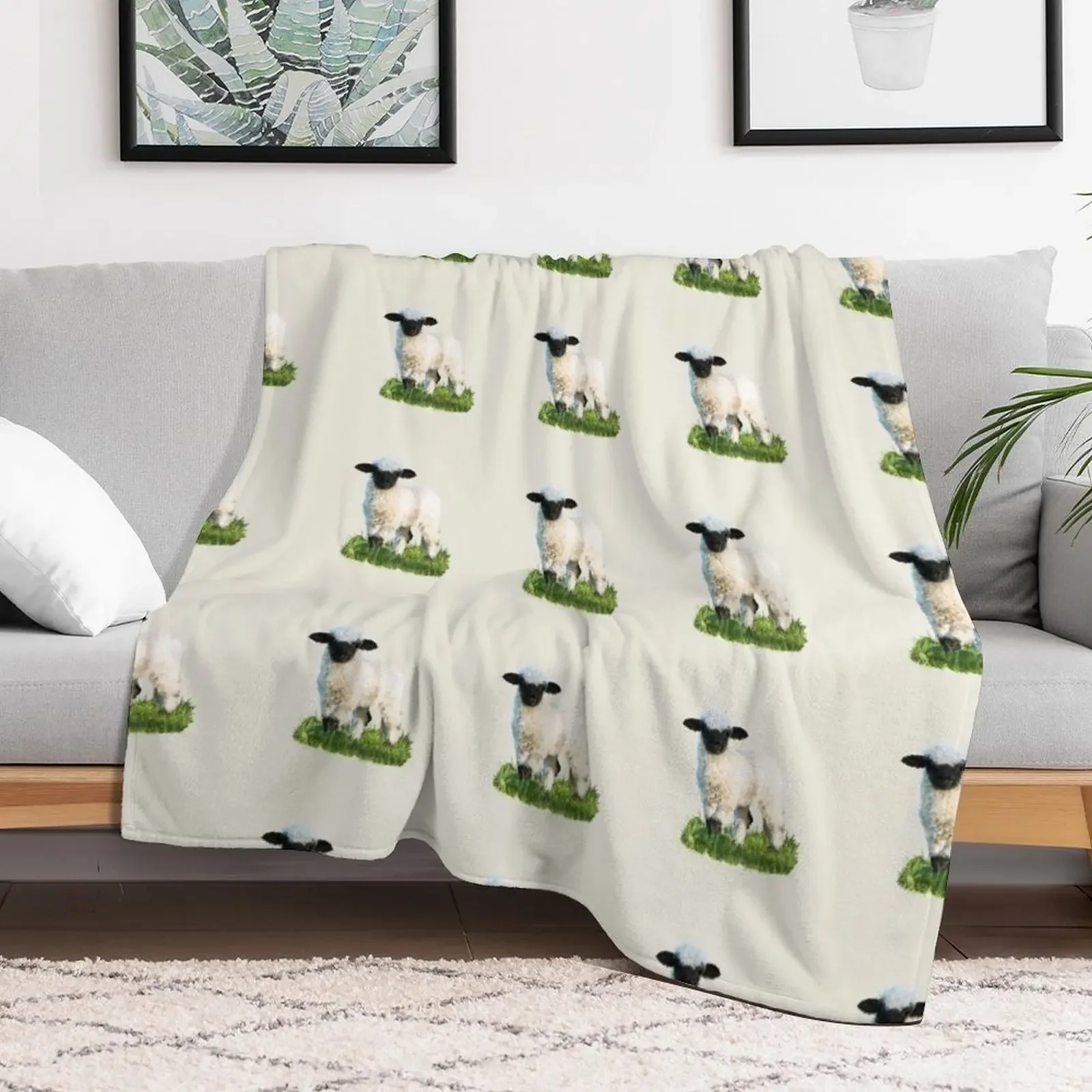 Valais Blacknose Lamb in a Meadow Throw Blanket Thin Bed Fashionable Personalized Gift for sofa Blankets