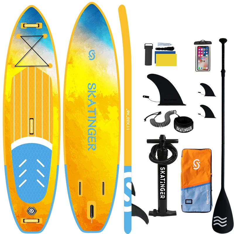 Weihai Skatinger Factory Surfing Board Inflatable SUP Padle Boards With 1 Year Warranty Made From PVC+Drop Stich+EVA Material