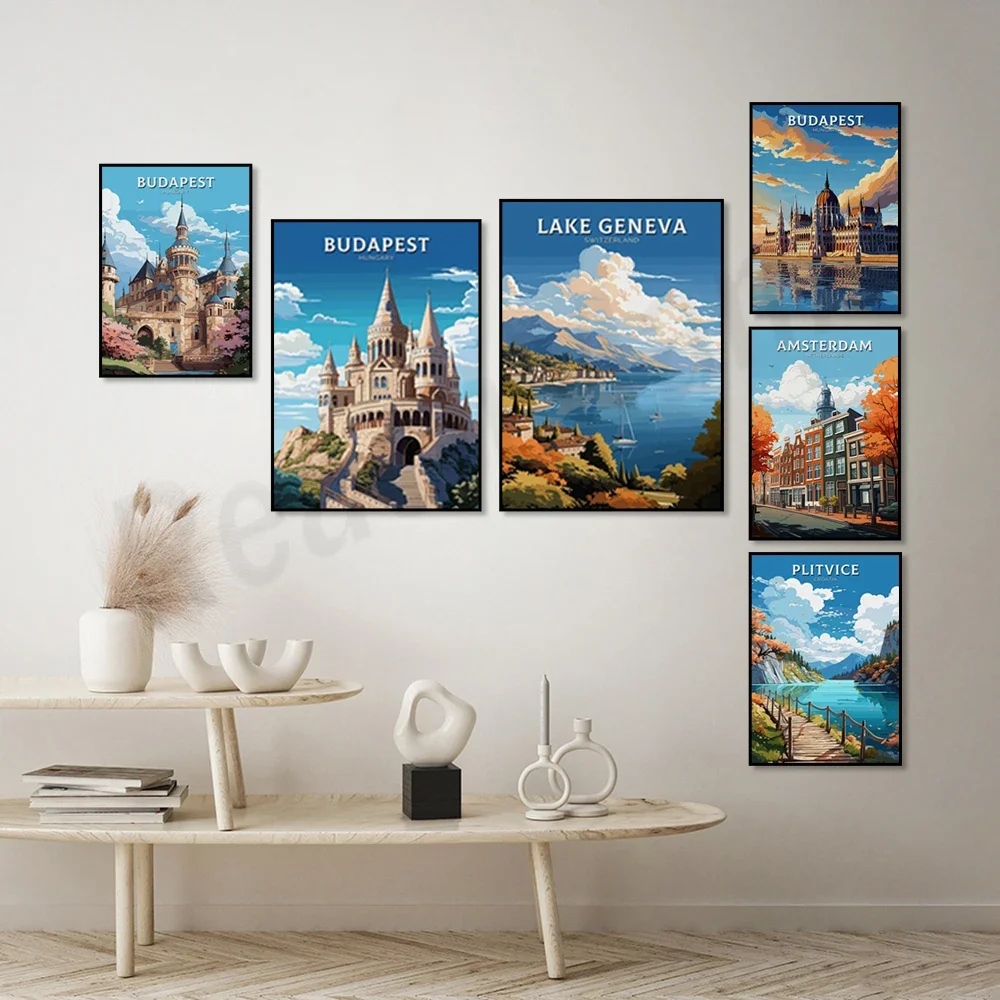 أرخص معقل للصيادين ، Plitvice ، Sibenik Croatia ، تشيسكي كروملوف ، ساحل الجسر ، ملصقات السفر في هولندا #4