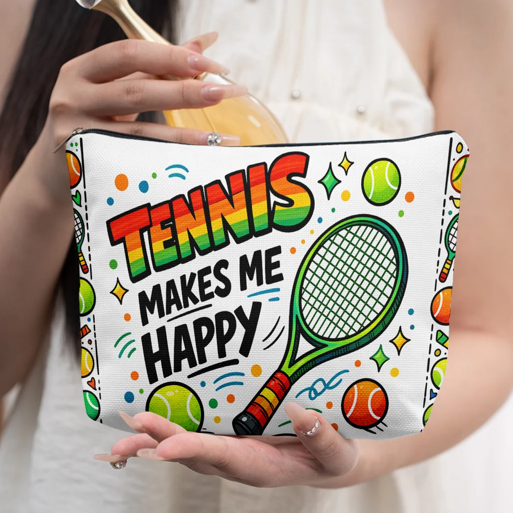 Cosmetic Bag Tennis Makes Me Happy Lightweight Foldable Makeup Bag Travel Toiletry Pouch Zipper Closure Graduation Present