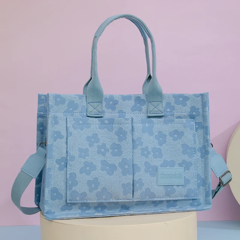 Bolso de hombro de lona con estampado de flores para mujer, bolsa de mano de viaje para la universidad, informal, de gran tamaño