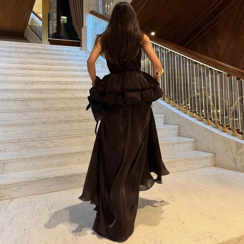 Women's High Street Spring and  Summer New Fashion  Temperament  Semi-turtleneck Sleeveless Waist Solid Color Dress Dress Set