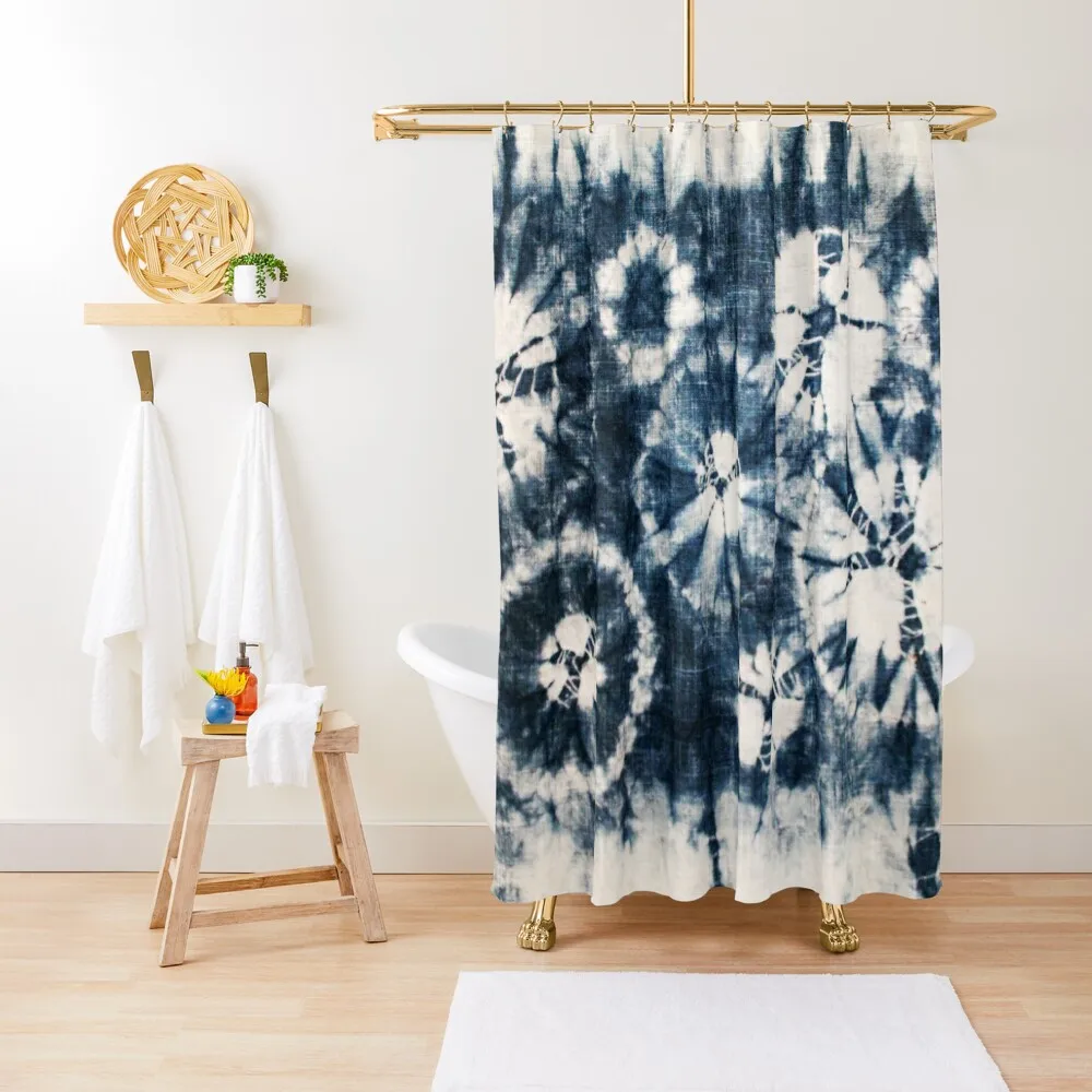

Shibori, Indigo, Circles, Tie Dye Shower Curtain Waterproof Shower And Anti-Mold Shower For Bathroom Window Curtain