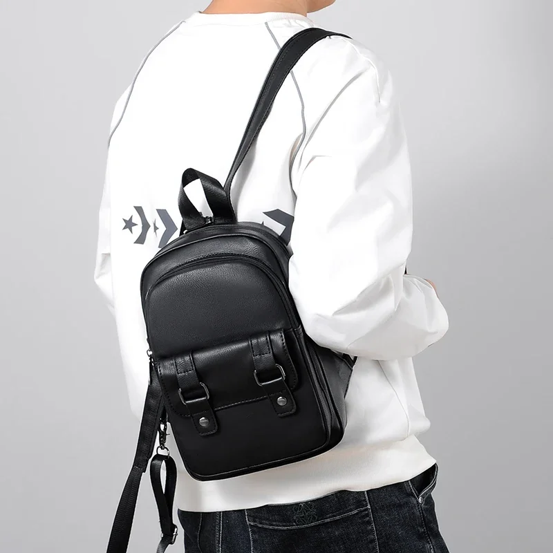 Sac à dos décontracté en cuir PU pour hommes, petit sac de poitrine, sacs à dos à bandoulière pour hommes, bonne qualité, affaires, initié
