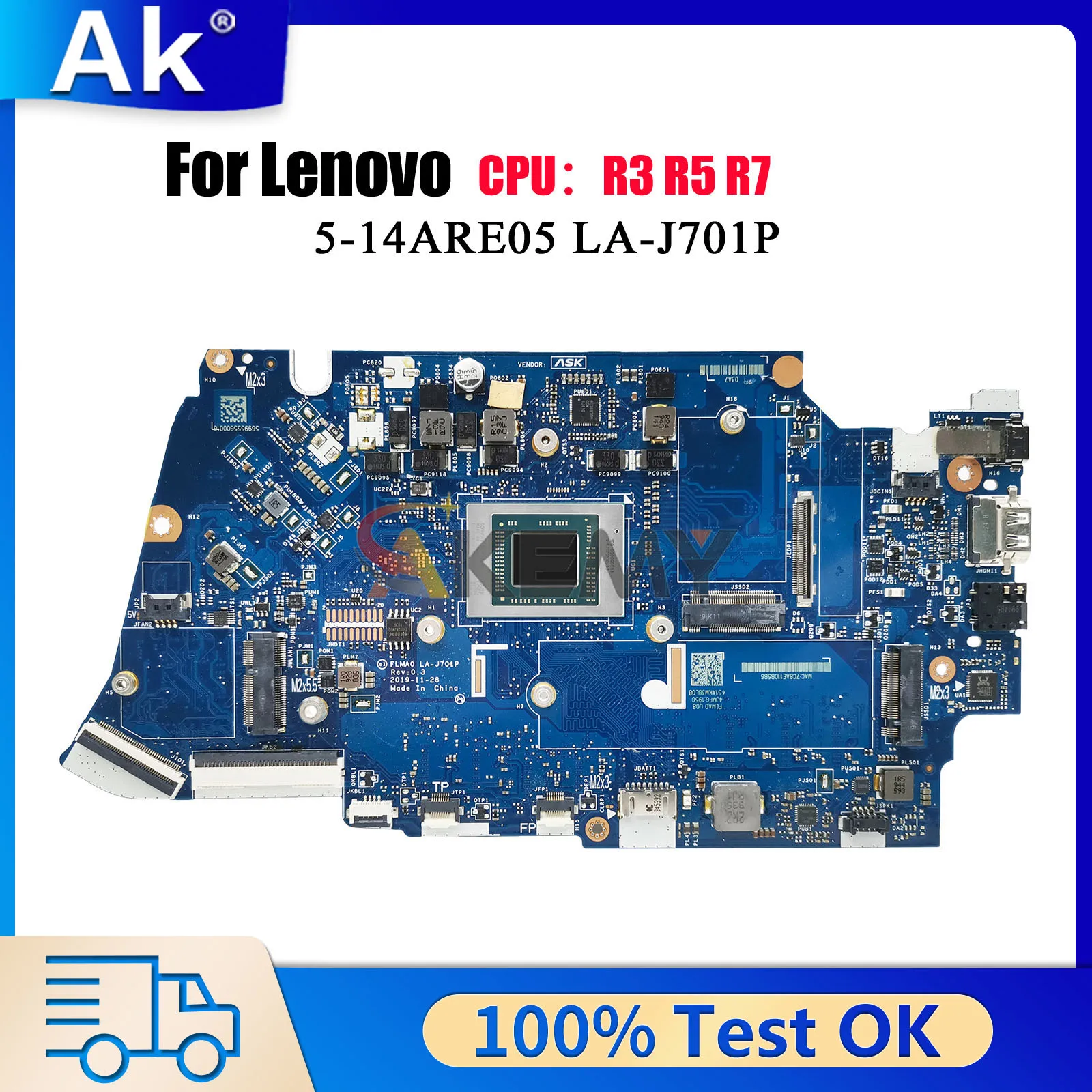 

LA-J701P для Lenovo Ideapad 5-14ARE05 с процессором AMD R5 R7, 8 ГБ 16 ГБ ОЗУ, материнская плата для ноутбука, 100% протестировано, ОК