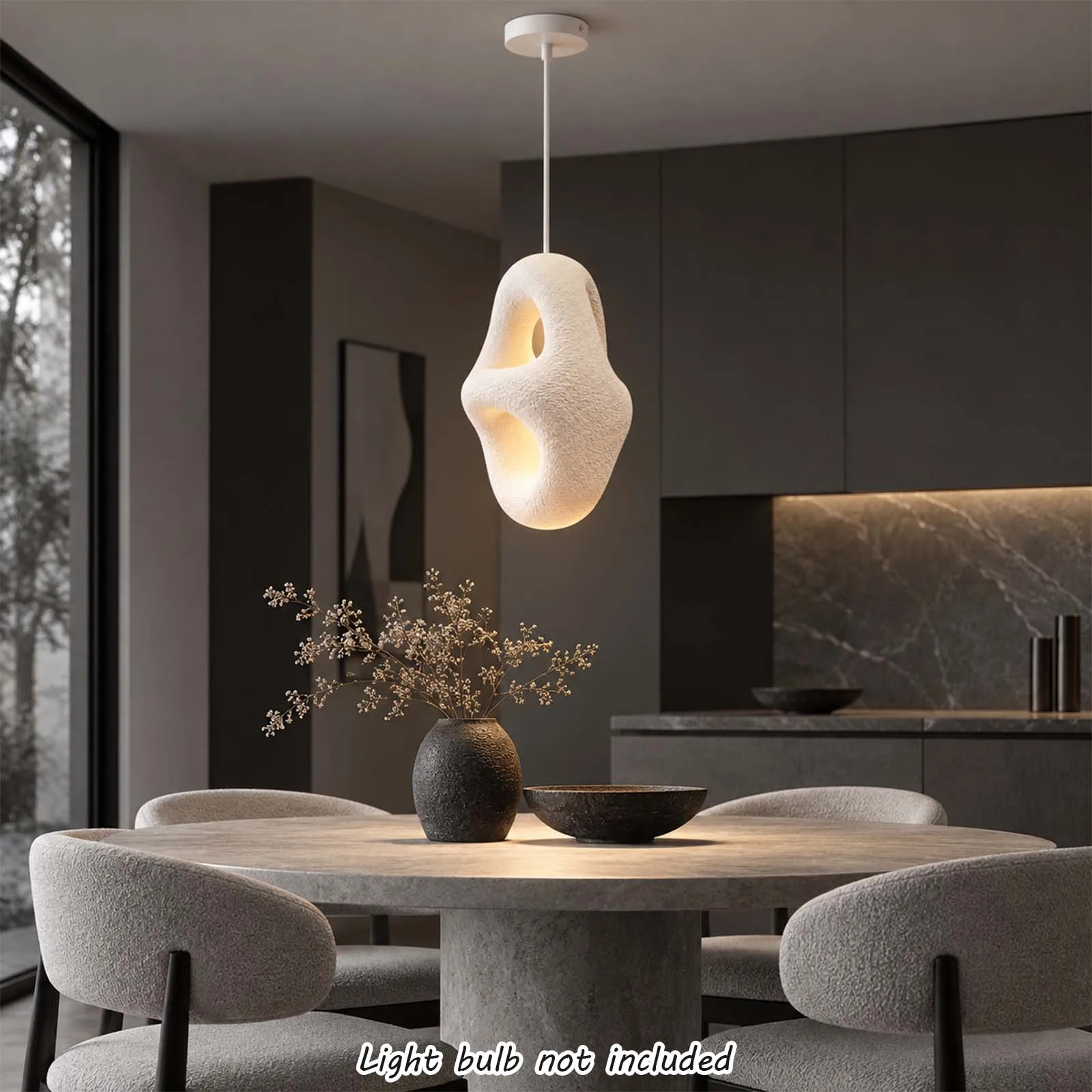 Hanging Lamp, White Organic Twisted Shade, Triple Opening, E27, Minimalist, Cream, Kitchen Island Cafe Balcony