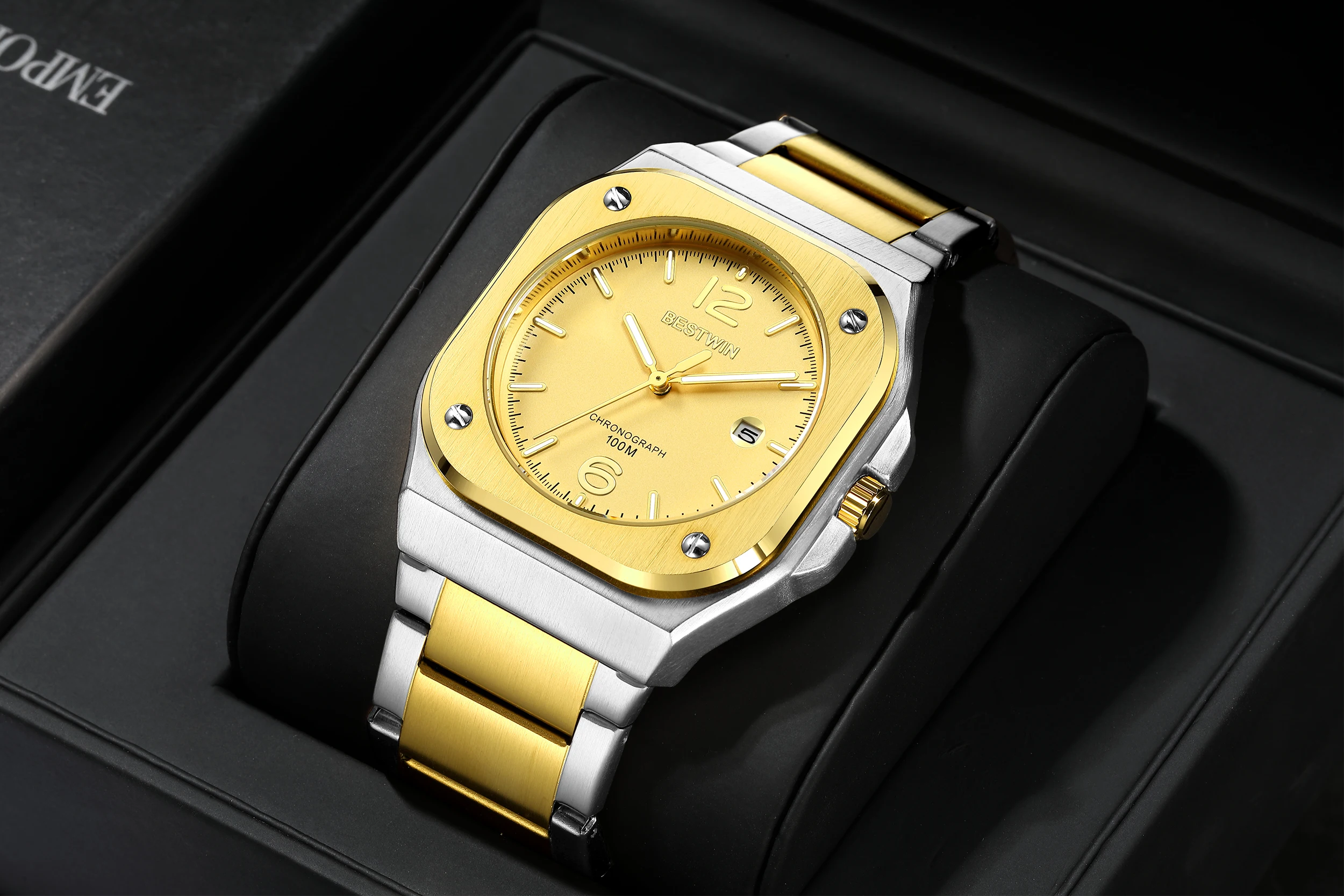 New Design Quartz Wristwatches Men Golden Stainless Steel Watch Date Functions Luxury Clock Man