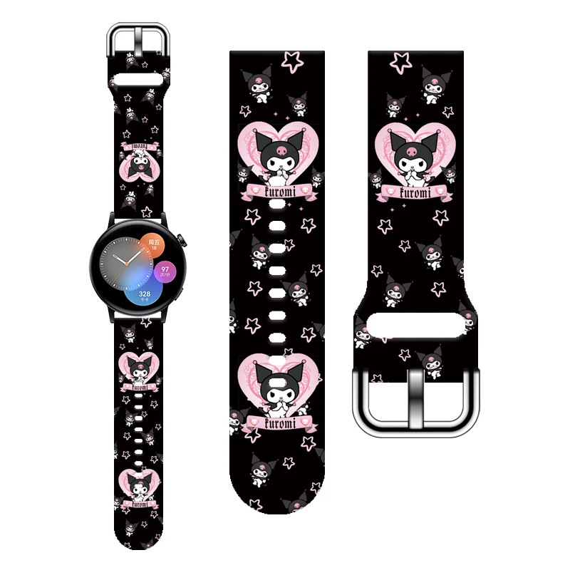 Sanrio Kuromi 20mm Printed Strap for Samsung Galaxy Watch 6/5 40mm 44mm Band Replaceable Bracelet for Amazfit Balance 5pro 45mm