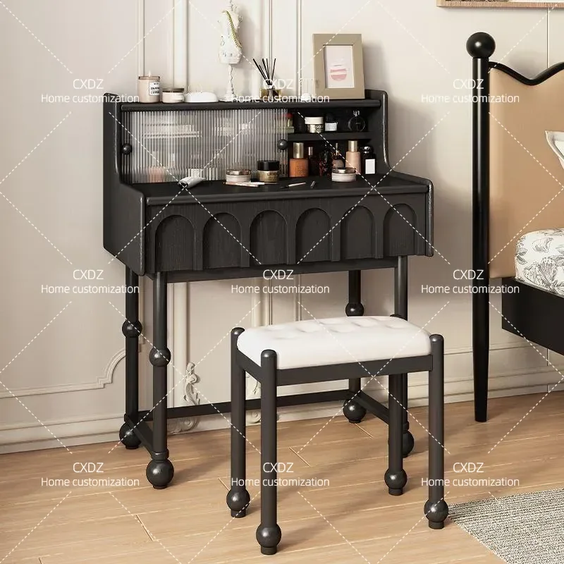 Solid wood French makeup retro master bedroom small apartment bedside makeup cabinet medieval dresser cream style makeup