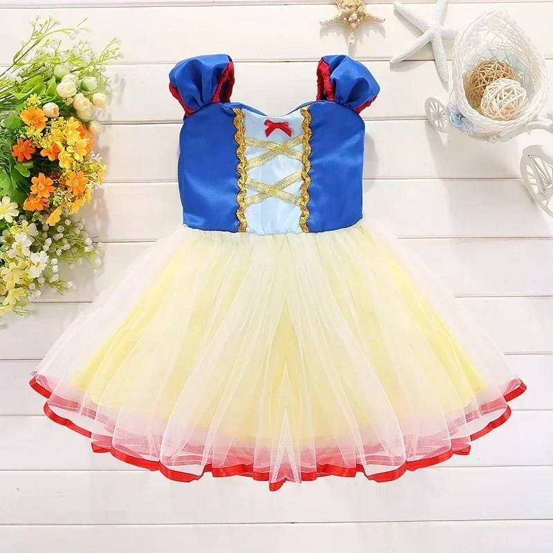 Classic Fancy Snow White Dress for Baby Girls Halloween Carnival Princess Costume Children Fluffy Tulle Tutu Dress for 1-5 Years