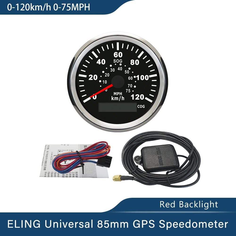 ELING 85mm 0-60KM/H 0-40MPH GPS Speedometer with Red Backlight for Car Boat Yacht Vessels 9-32V