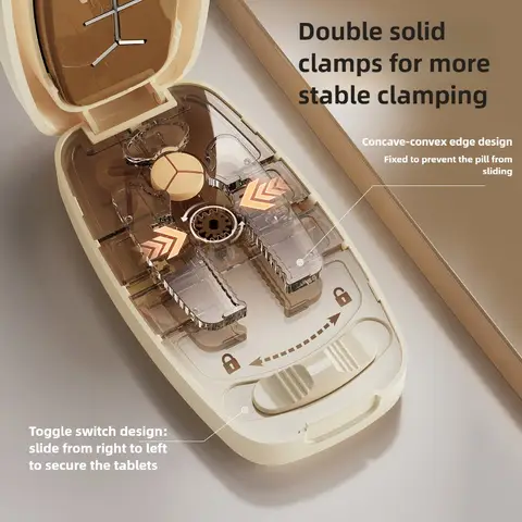 Multifunctional Pill Splitter with Storage Compartment 1/2 1/3 1/4 Precise Pill Cutting Portable Medicine Organizer