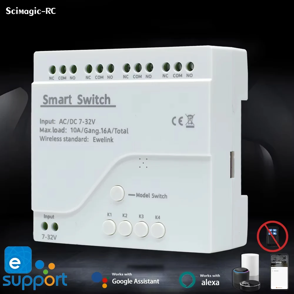 4CH 220V AC/DC 7V-32V WiFi Voice Control Relay Switch Module Home Automation Rele Timer Work For EWelink APP System Alexa