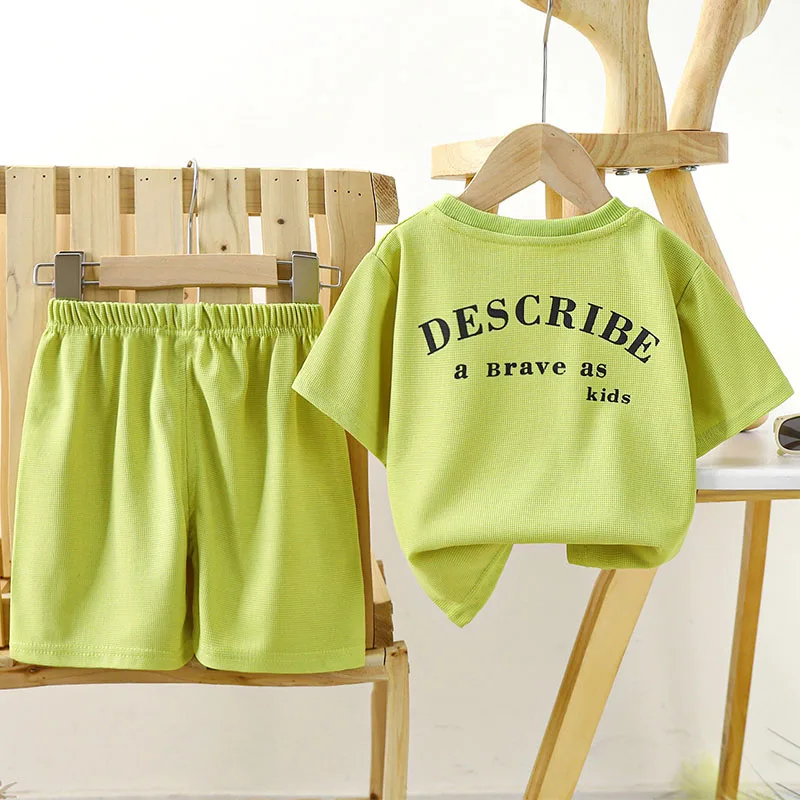 

2Piece Summer Baby Boy Clothes Korean Casual Fashion Letter Short Sleeve Tops+Shorts Boutique Kids Clothing Children's Sets B115
