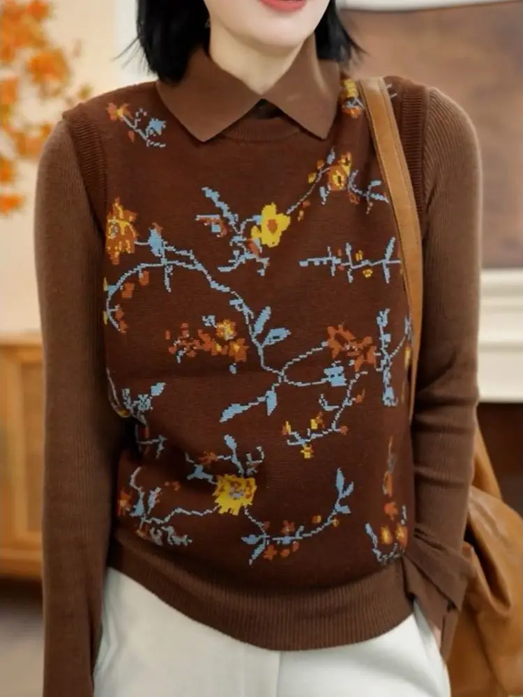 

High-End Faion Retro round Ne Svel Knitted Vest 2026 Spring Winter New Model Embroidery Design Women's Vest Tank Top