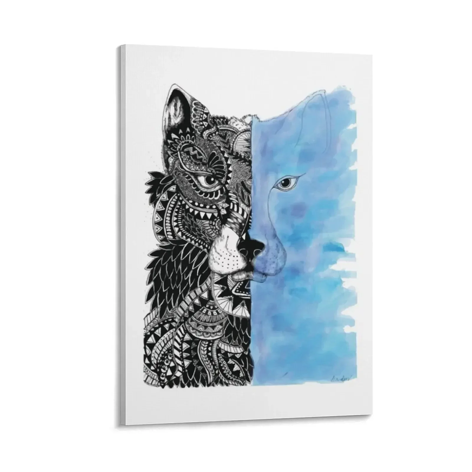 

Blue Watercolor Wolf Canvas Painting cute room decor poster anime house decorations canvas wall art