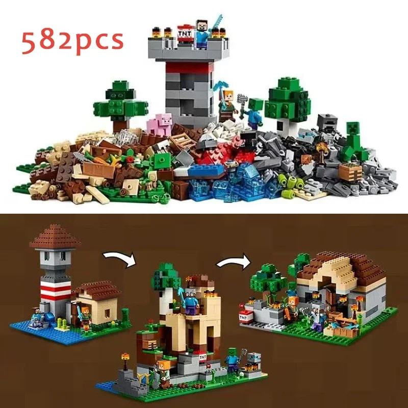 582pcs compatible with 21161 Minecraft Build Boxes 3.0 children's educational building blocks toys for children's birthday gifts