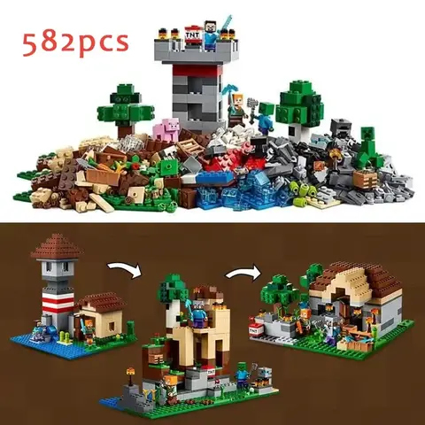 582pcs 21161 Minecraft 빌드 박스와 호환 3.0 어린이 교육 빌딩 블록 어린이 생일 선물 용품 Best5