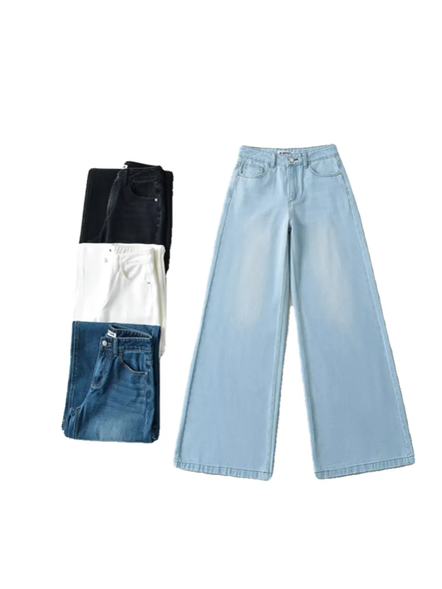 Damskie dżinsy z szerokimi nogawkami i obniżonym stanem, prosty krój, luźny krój, styl amerykański retro, długie spodnie z denimu.