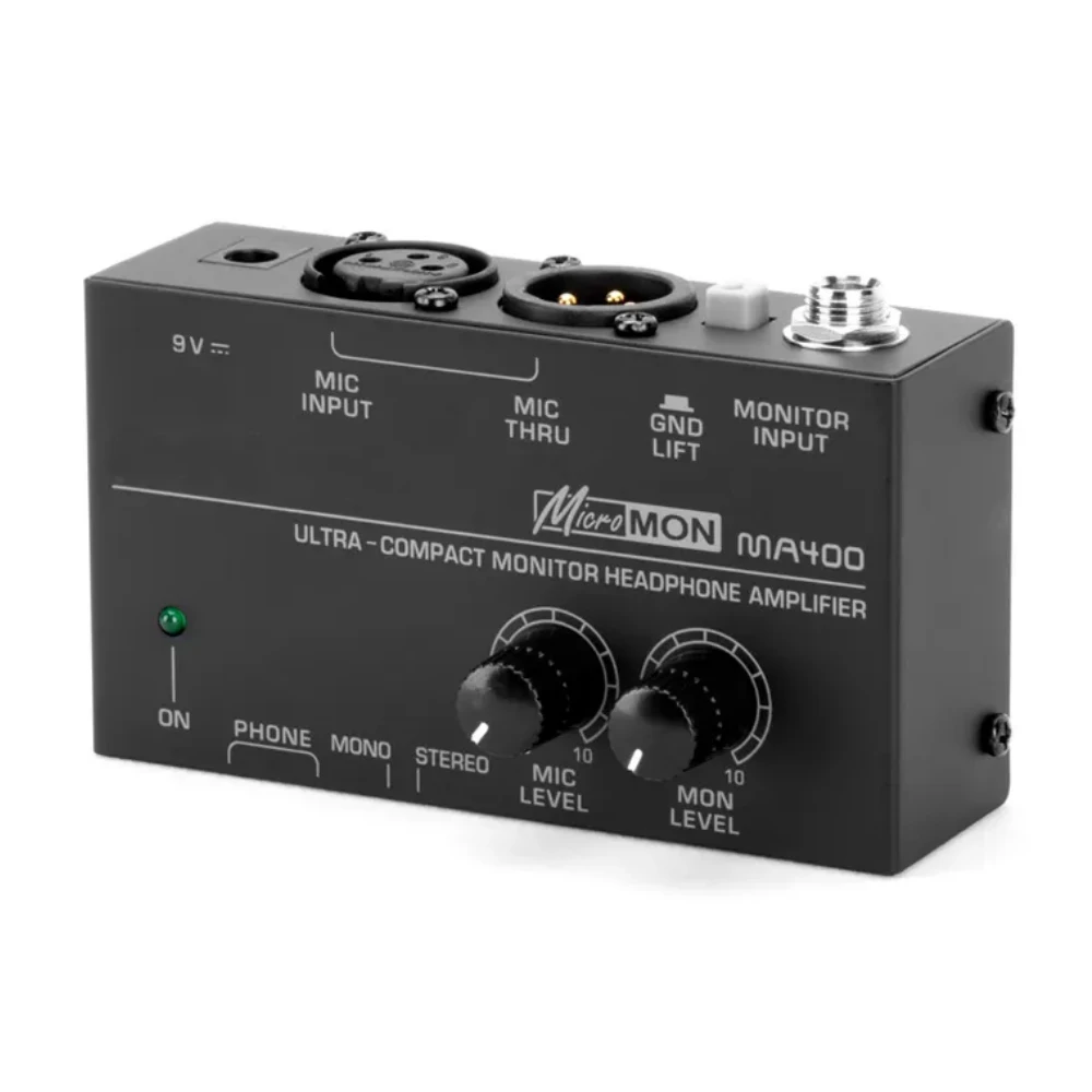 MA400 Headphone Preamplifier Microphone Preamplifier Audio 6.35mm & 3.5mm Headphone Outputs Mixer with 12V Power Supply