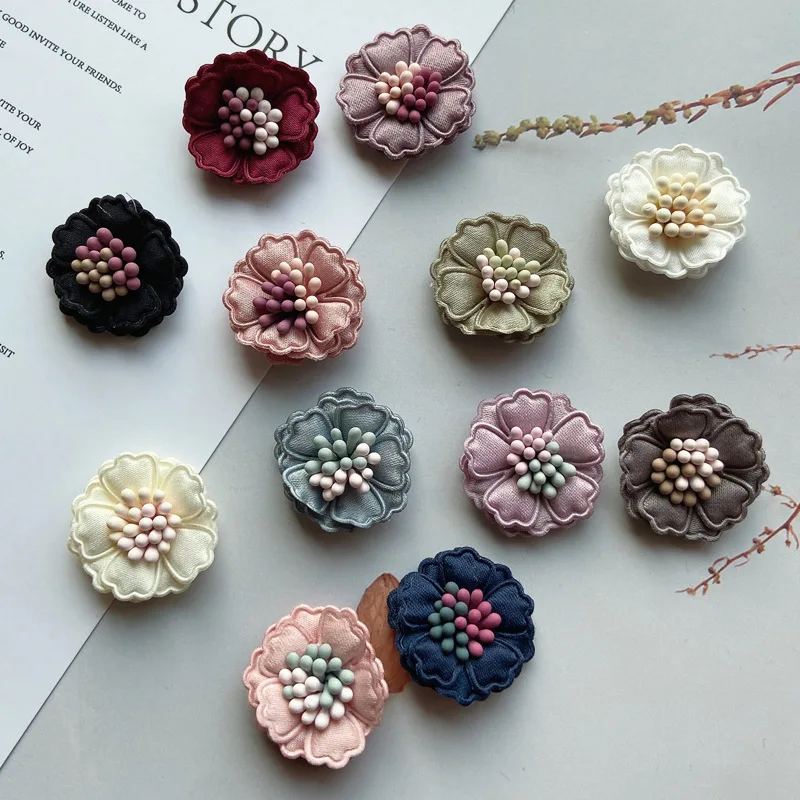 New 10pcs Classical 2.5cm Mini Solid Leather Rosette Flower Handmade DIY Wedding Hair Cloth Home Decoration Accessories 9 colors