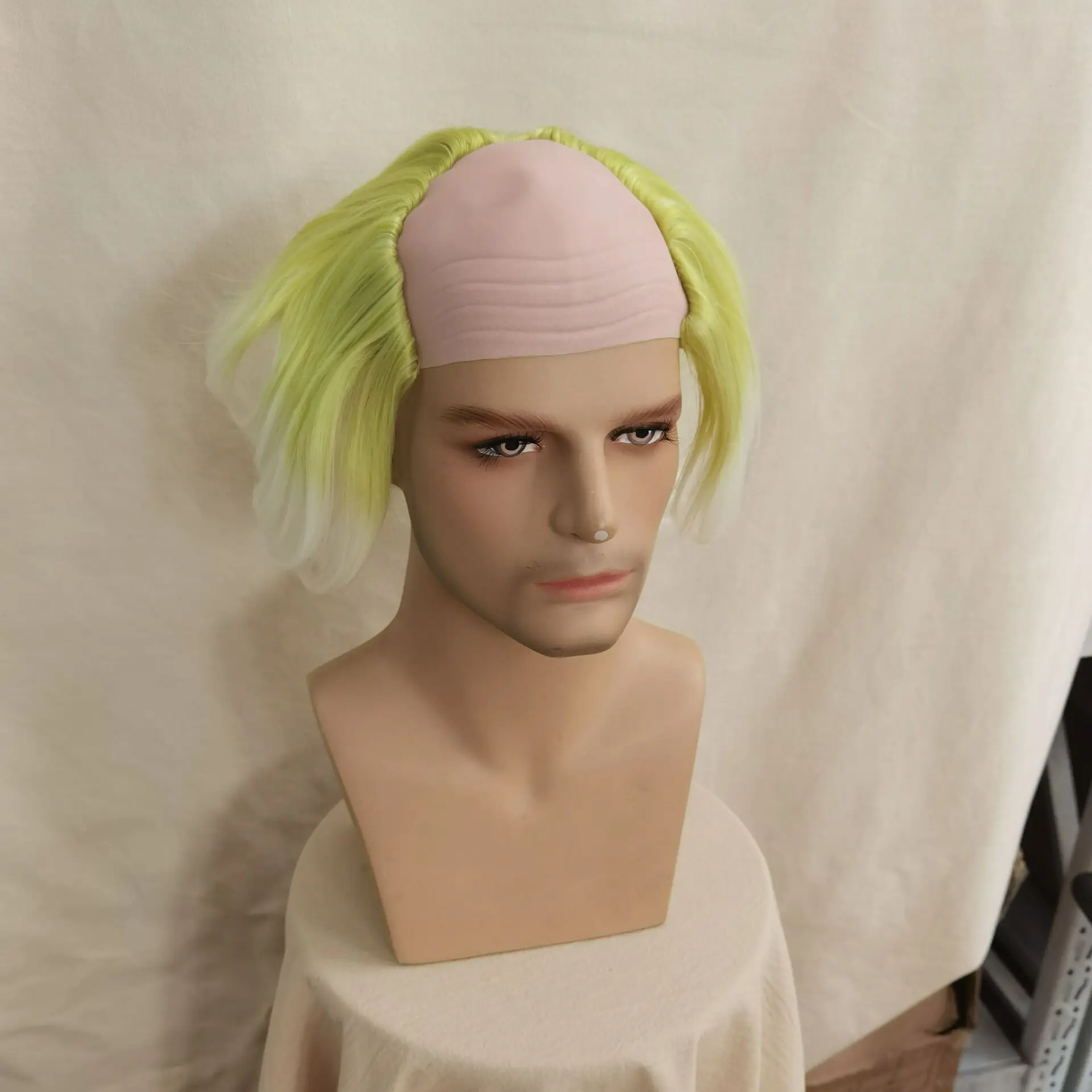 Anime homme Adam Cosplay perruque recul délié Clown haut en caoutchouc vert ondulé moitié chauve vieil homme Cosplay Costume pour Halloween