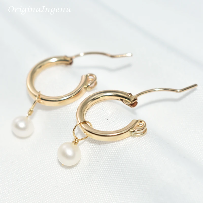 

Gold Filled Natural Pearls Earrings 15MM Gold Hoop Earrings Handmade Jewelry Brincos Minimalism Oorbellen Pendientes Earrings