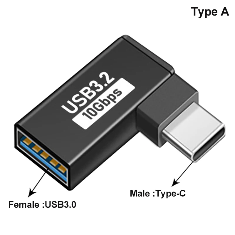 90 Degree Type C To USB 3.0 Female Data OTG Converter USB Female to USB Male 10Gbps Fast Data Adapter Converter Charging Adapter