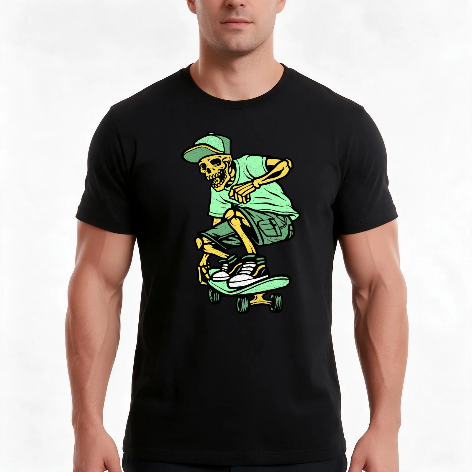 Bony Hawk. Skeleton Skater. Awesome. T-Shirt, Summer Casual Cotton Tee, Oversized Streetwear Tops, Vintage Graphic Print