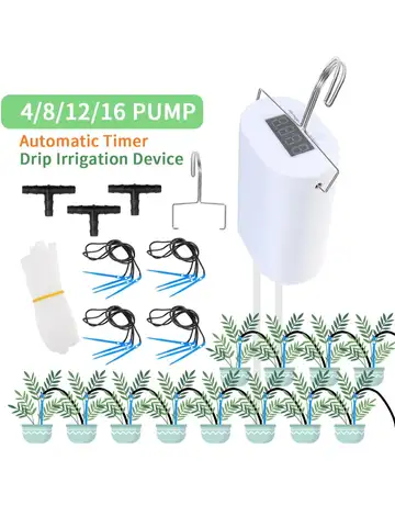 Automatic Plant Flower Watering Pump Home Sprinkler Drip Irrigation Device 2/4/8/16 Heads Pump Timer System Kit Garden Tool