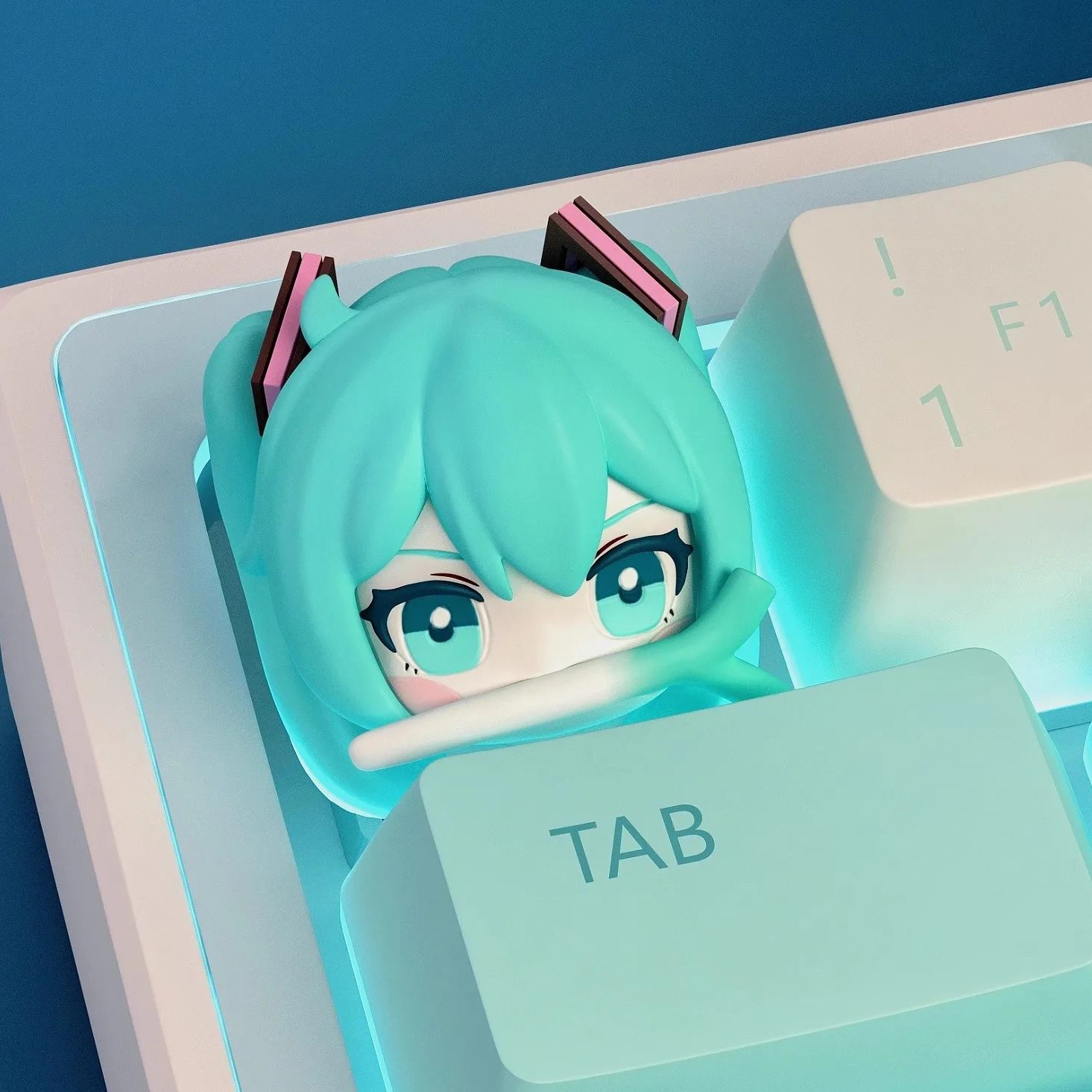 初音ミク-vocaloid-フフキーキャップ-可愛い漫画風樹脂キーキャップ-ユニークな3dデザイン-escキー-メカニカルキーボードキャップ-ブラインドボックス