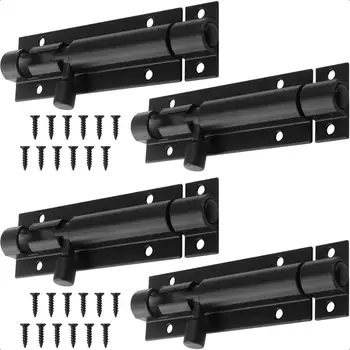 Balení 4 ks 5palcových závorových zámků s posuvnou západkou, těžký zámek s posuvnou západkou, bezpečnostní posuvná západka, zámek dveří, posuvná západka, černá 8 nejlepší prodej zámek závory hlavně - №6