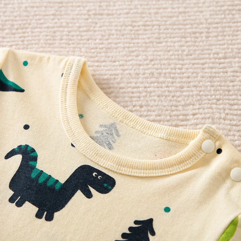 Summer Boys and Girls Cute Cartoon Dinosaur Suit Casual Short Sleeve Baby Round Neck Bodysuit