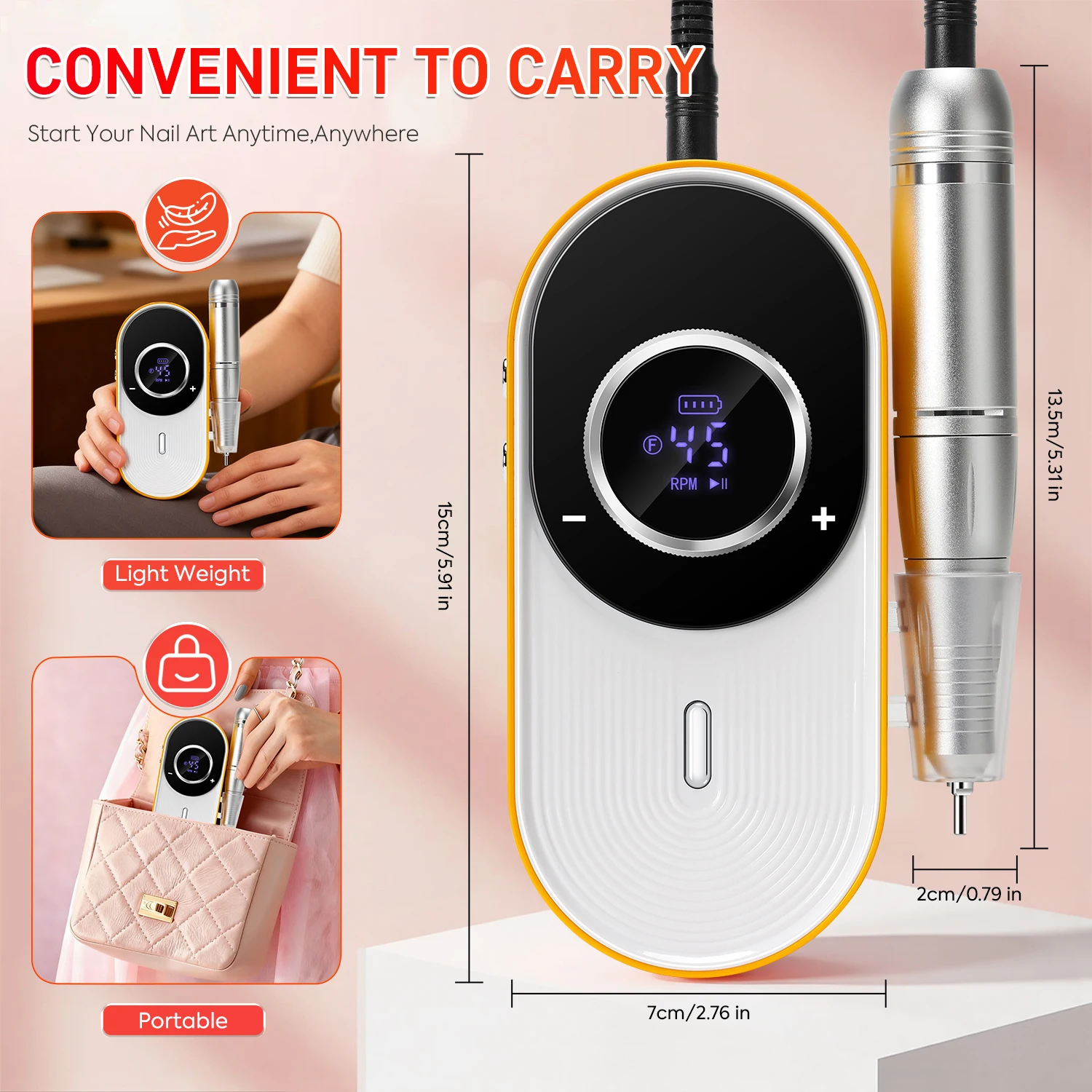 ماكينة حفر أظافر لاسلكية 45000 دورة في الدقيقة، مبرد أظافر كهربائي قابل لإعادة الشحن مع سرعة قابلة للتعديل وشاشة LCD #6