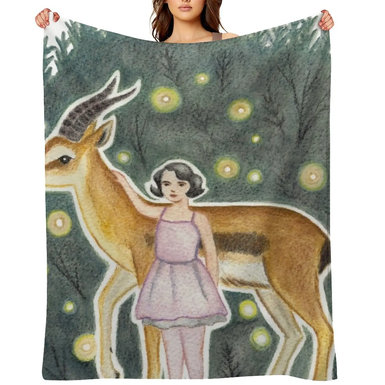 

Girl and Gazelle Throw Blanket valentine gift ideas Thermal for winter Large Blankets
