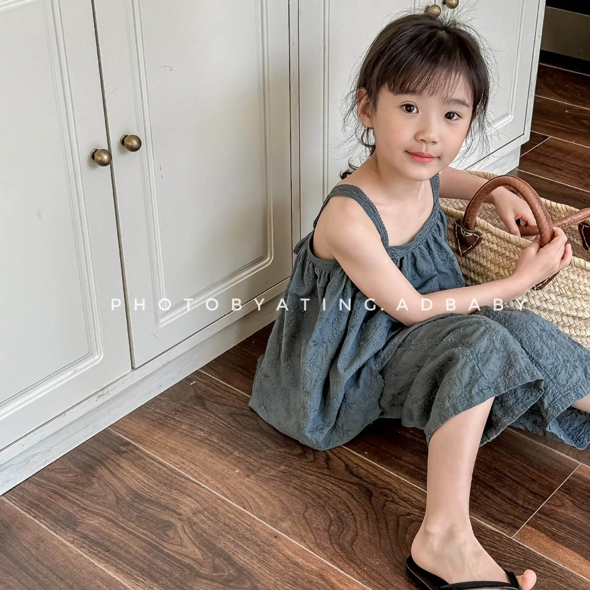 2025 Summer New Girls Lace Sling Dress Solid Loose Kids Sleeveless Casual Dress Baby Girls Princess Dress Children Clothes
