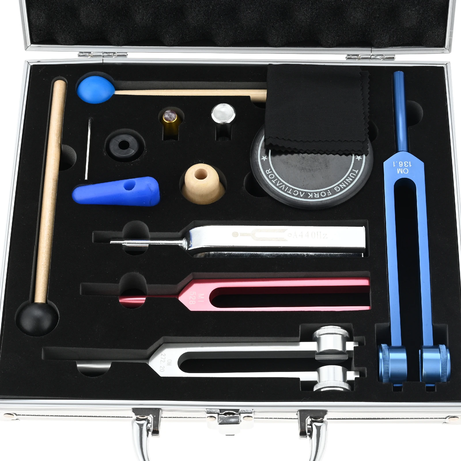 

440hz MI528 0M272.2 OM136.1 Colored Tuning Fork Healing Instrument Aluminum Alloy for Chakra Sound Therapy w/ Hammer Storage Box