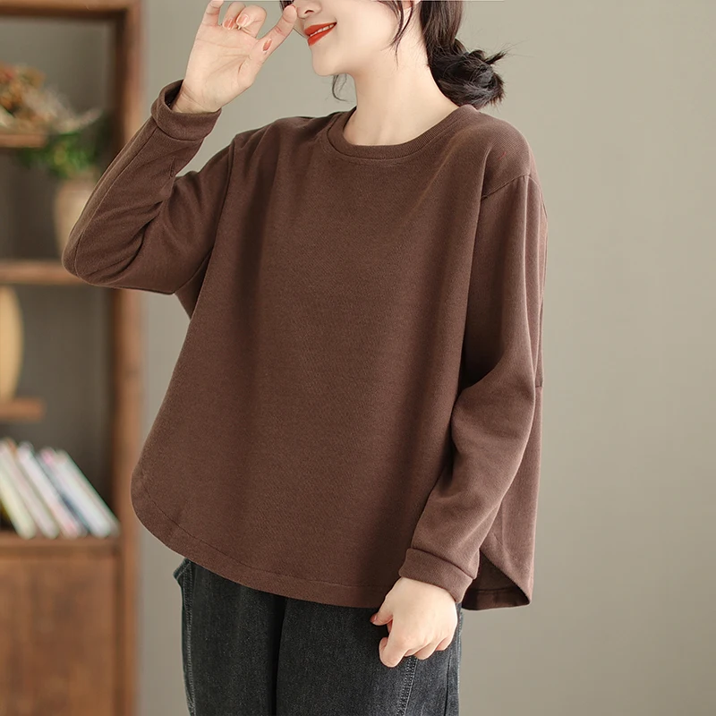 New 2023 Spring Autumn Solid Fashion Brief Casual Long Sleeve T-shirt  Sweatershirt Elegant Office Ladies Women Tops Tees