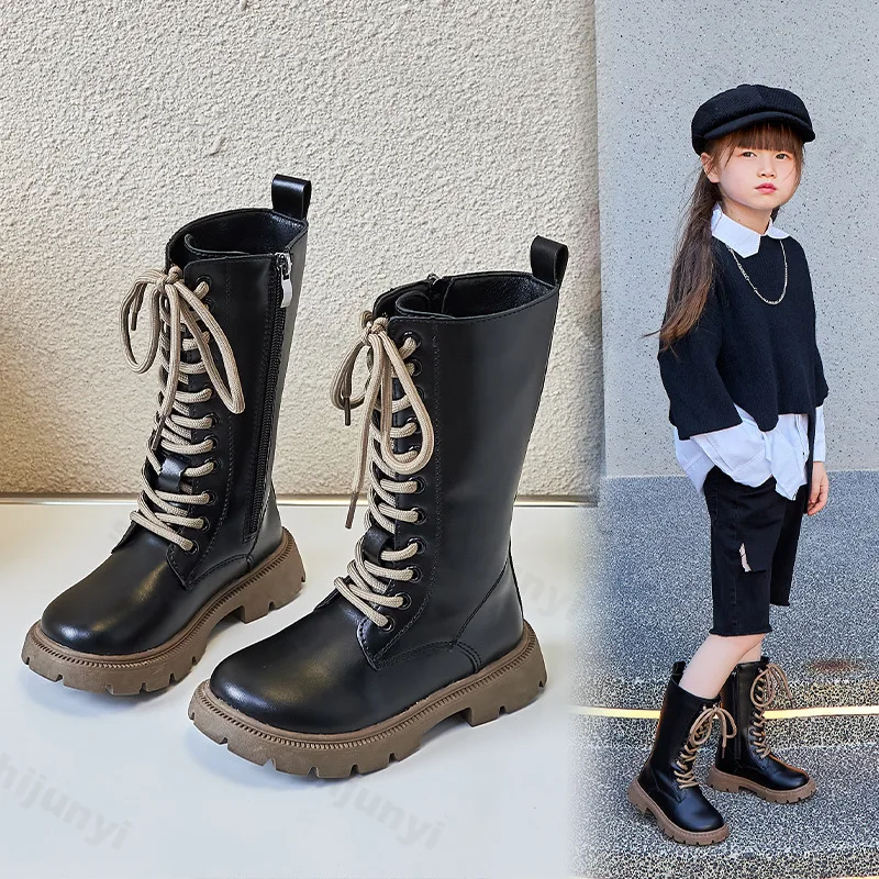 Girls Princess Boots 2025 Autumn Winter Soft Soled Non-slip Outdoor Comfort Children High-top Boots Kids Fashion Leather Boots