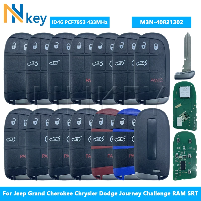 

NHKEY M3N40821302 ID46 PCF7953 433 МГц автомобильный дистанционный ключ для Jeep Grand Cherokee Dodge Journey Challenge SRT Hellcat Chrysler 300